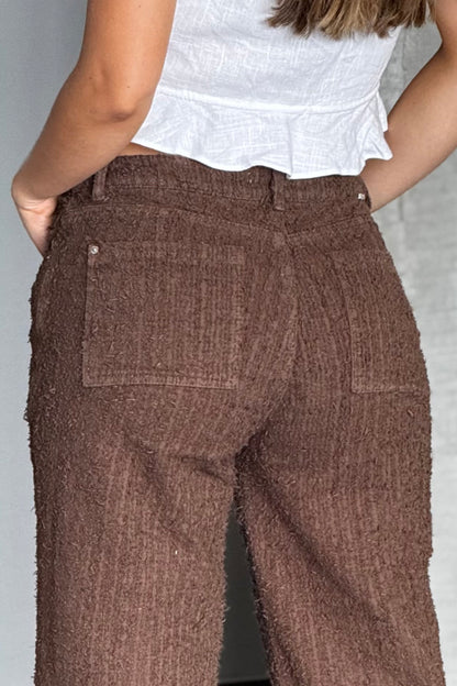 Jean Wide Leg Texturizado Rígido Café REF 125303